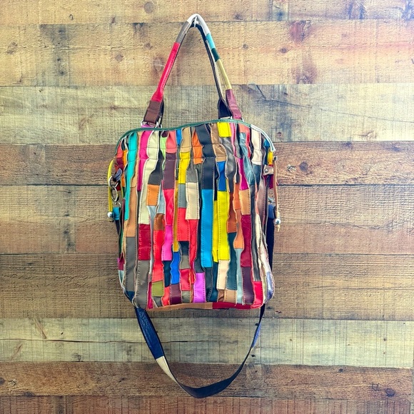 Graffity Paris Genuine Lambskin Leather Colorful Patchwork Tote/Crossbody Bag - Picture 1 of 13